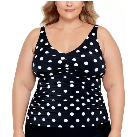 Swim Solutions Womens Plus Size 18W Tummy Control Polka Dot Tankini Top $84 New - Picture 1 of 10
